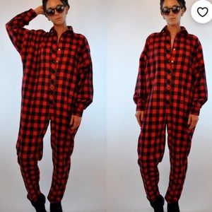 Norma Kamali Buffalo Plaid Flannel Jumpsuit